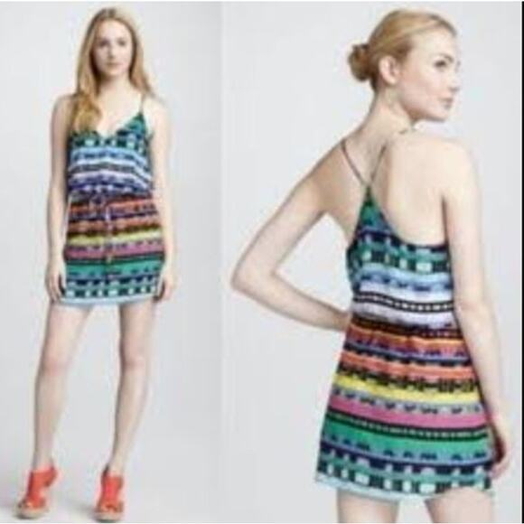 RORY BECA 100% Silk Racerback Mini Dress Drawstring Colorful Dopamine Sz XS - Picture 1 of 11